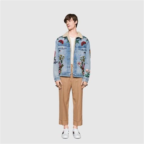 gucci 408623|GUCCI Size: 44 408623 XR869 Flower patch denim shearling .